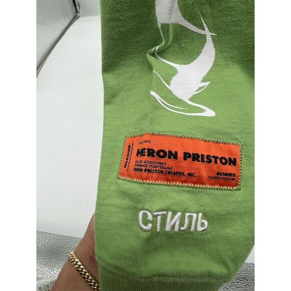 Heron Preston Men's Green Graphic Long Sleeve T-Shirt Size M - Picture 2 of 9